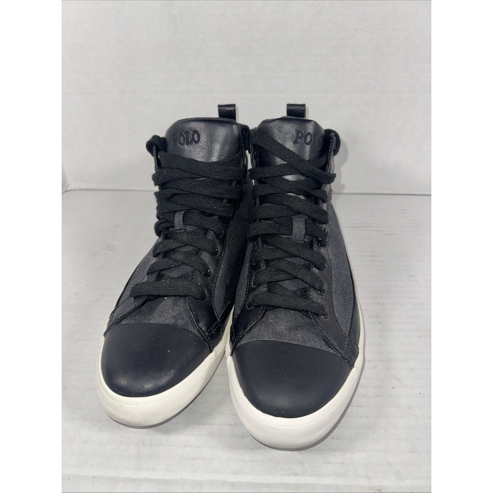 Ralph Lauren Polo Clarke Shoes Cap Toe High Top Black Canvas Sneaker Men's 12 D